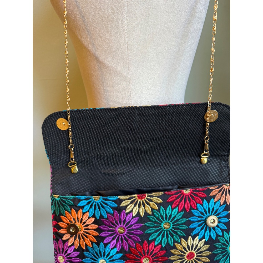 Floral Embroidered Clutch Crossbody Bag Multi Colorflower fairyboho whimsi retro - Picture 6 of 10
